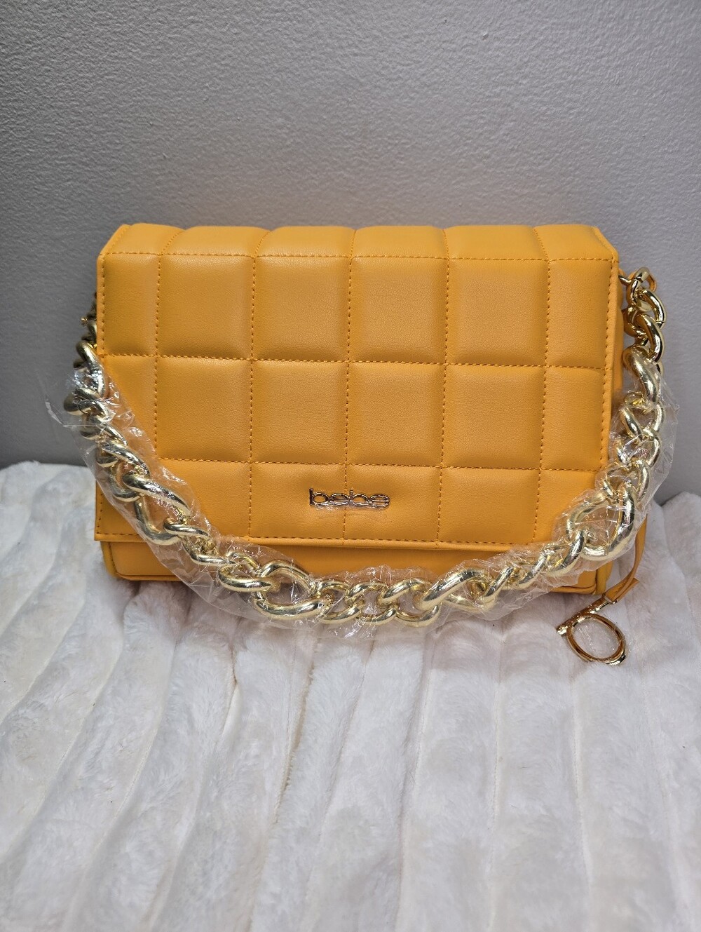 NWT Bebe Chica Quilted Chain Shoulder/Crossbody Bag-Apricot Yellow